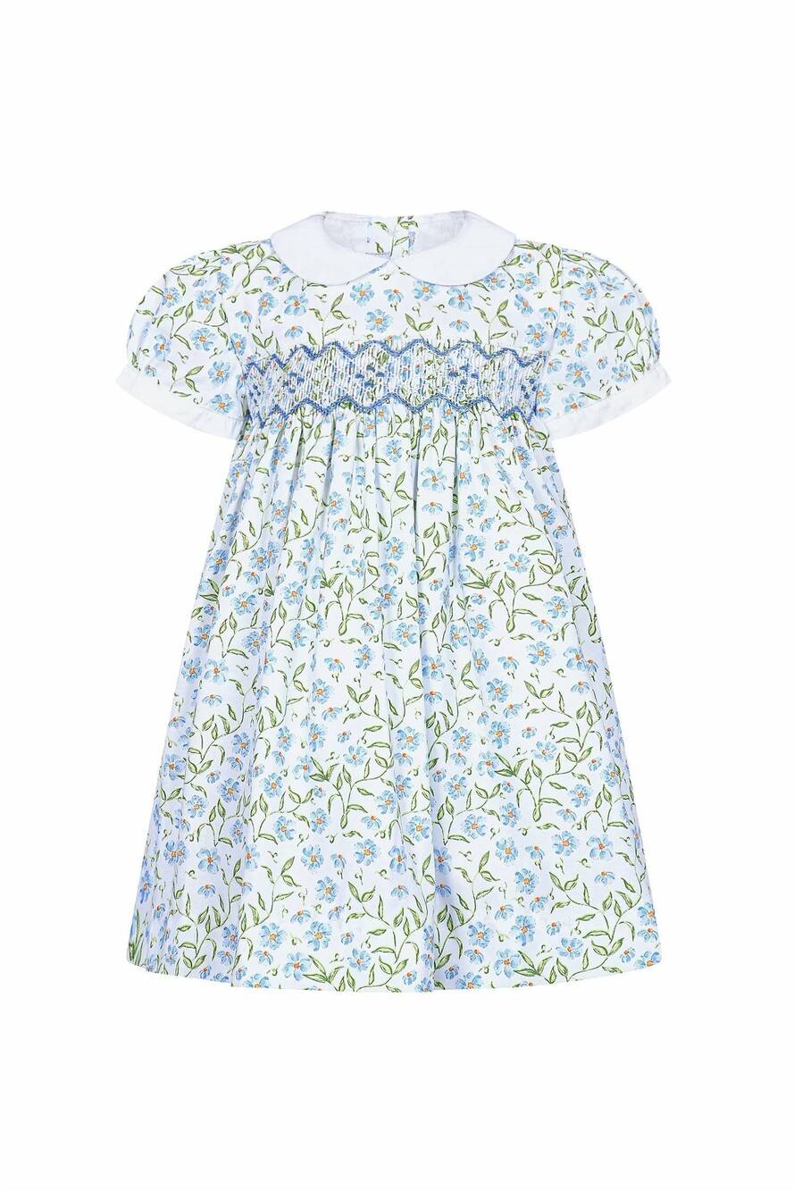 NEW NELLA PIMA girl's vines woven smocked dress in blue